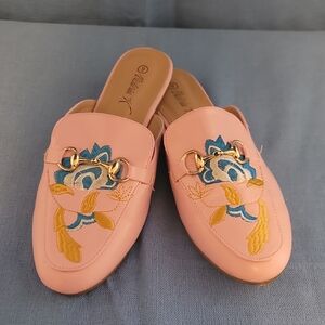 Victoria K Pink Floral Embroidered Mules